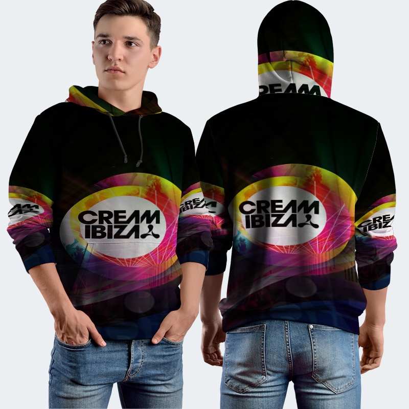 Jaket Hoodie Fullprint DJ Tiesto Cream Amnesia Ibiza Bahan Polyester Jersey