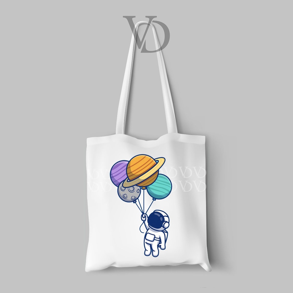 TOTE BAG BAHAN KANVAS CUTE ASTRONOT / PLANET AESTHETIC TOTE BAG / TAS BELANJA KEKINIAN