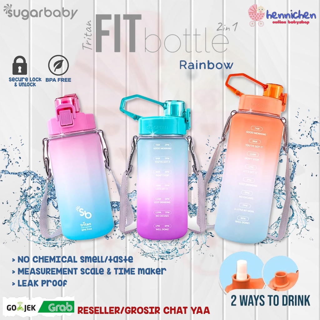 Sugarbaby SUGAR BABY Tritan Fit Bottle 2in1 (Rainbow) BOTOL MINUM ANAK BOTOL MINUM OLAHRAGA - 1050ml dan 2000ml