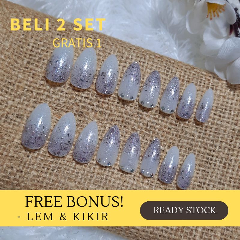 Fake Nail Art Nails Kuku Palsu Wedding Lilac Free Lem