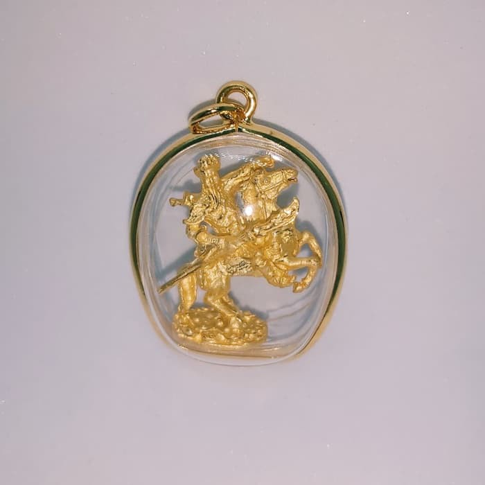 Kalung Liontin Dewa Perang Guan Yu / Kwan Kong Pelindung Naik Kuda Gold Plated