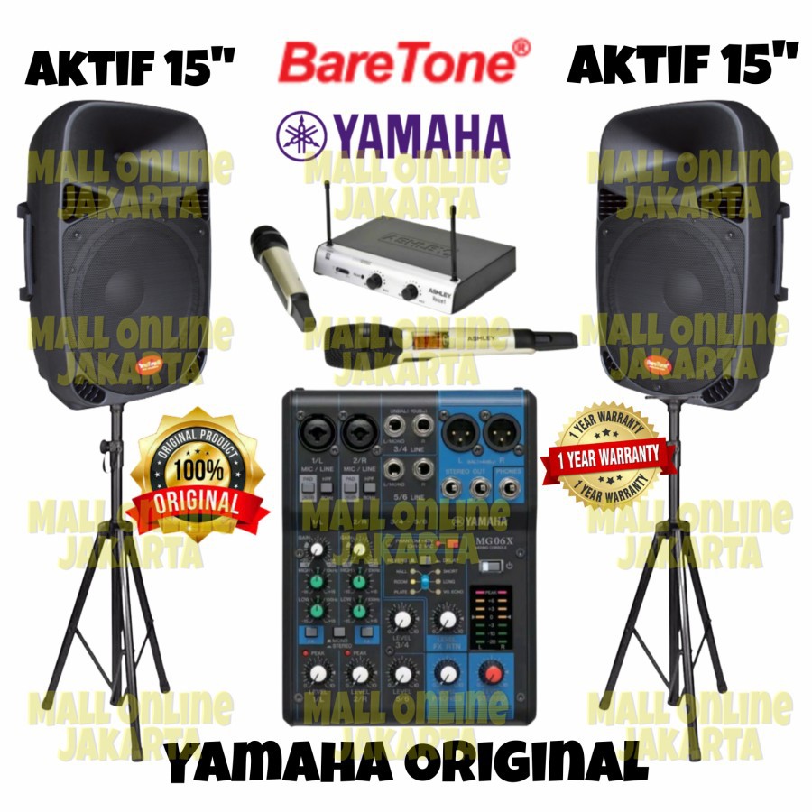 Paket Speaker aktif Baretone 15 inch Mixer Yamaha 6 channel Original