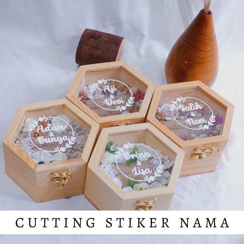 Ringbox Hexagon Kotak Cincin Mahar Nikah Rustic Kayu Akrilik