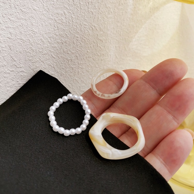 3PCS/Set Retro Pearl Resin Ring Female Ins Index Finger Rings