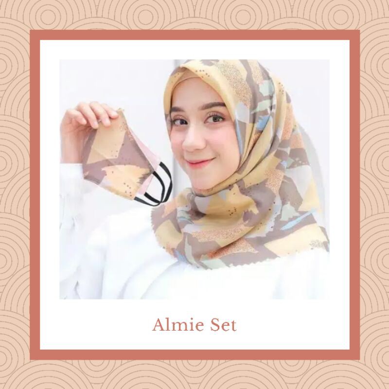 Hijab Segi Empat Motif Set Masker Warna Mocca - dari Koyu Hijab