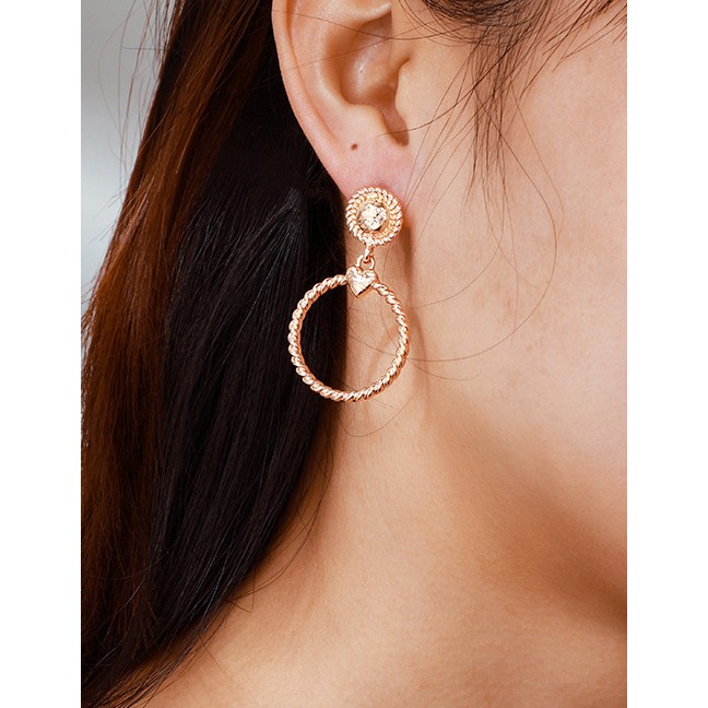 LRC Anting Tusuk Fashion Gold-plated Love Twist Circle Geometric Earrings D68169