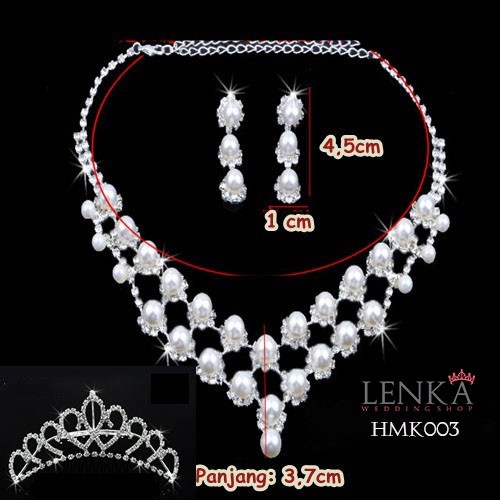 Paket Mahkota Kalung Anting Mutiara Aksesoris Wedding Modern Lenka - HMK003