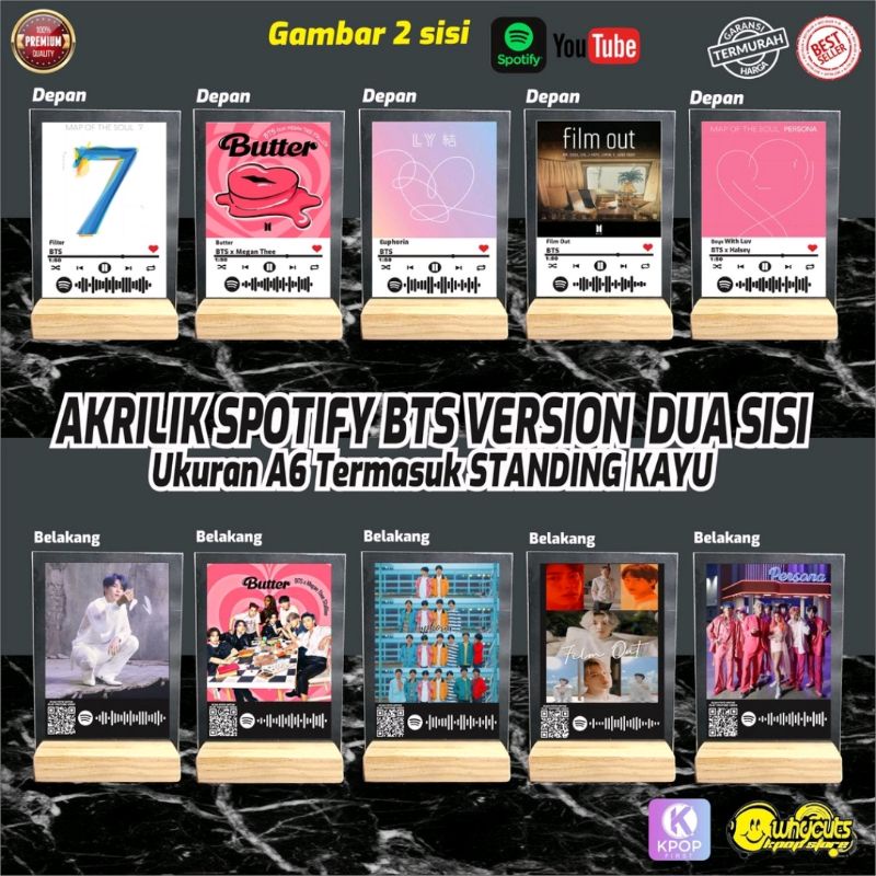 AKRILIK SPOTIFY &amp; BARCODE YOUTUBE BTS VERTION (Print 2 sisi full laminasi)