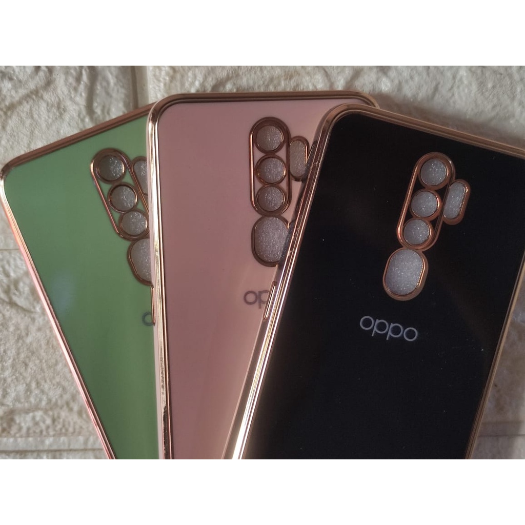 CASE PREMIUM GLAS LOGO CHROME WITH LIST GOLD OPPO/ A5 2020 / A9 2020/ A1K / A3S