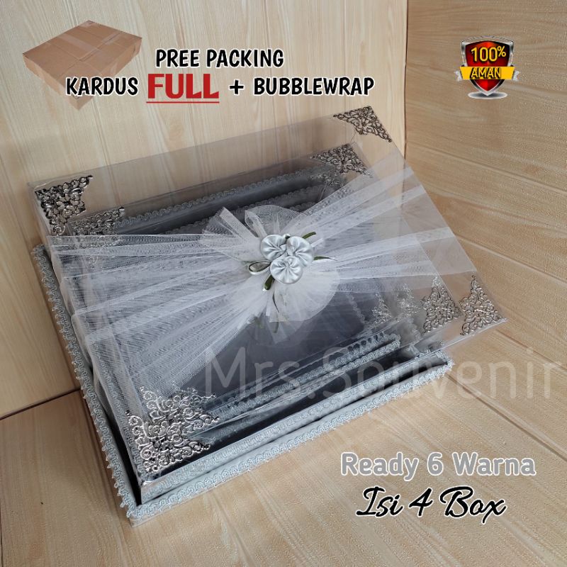 Box Kotak Hantaran Seserahan Model Tutup Hiasan Kain Tile Silang Bunga Daun 1 Set isi 4