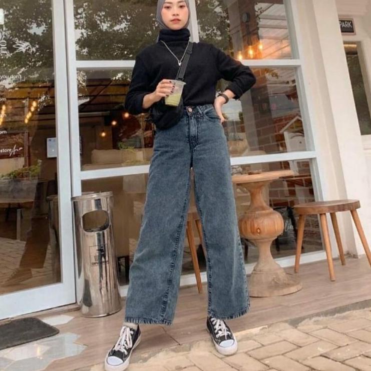 [KODE PRODUK AA8SQ4591] Celana kulot jeans wanita putih jins denim highwaist cewek cewe cullote Lepi