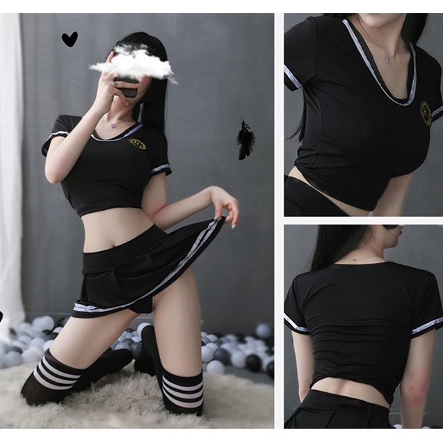 (COD) Sexy Lingerie Wanita Seragam Cosplay JK Rok Mini Set 3A396