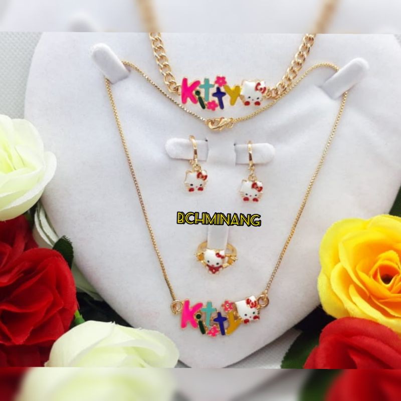 Kalung Set Anak-anak Lengkap Kalung Anting Gelang Dan Cincin Bahan Titanium Anti Karat