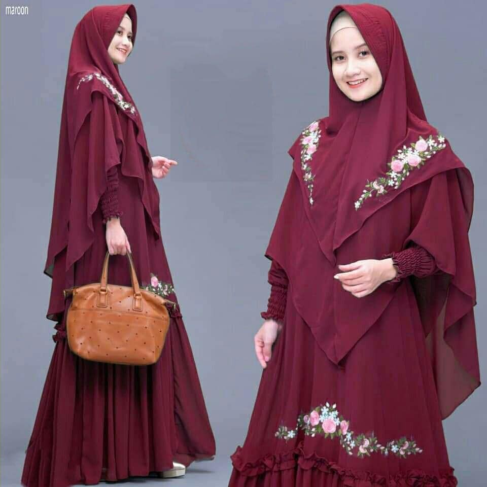 ADELIA SYARI WOLFICE APLIKASI BORDIR (Free Hijab / Khimar) gamis syari terbaru 2023 set khimar gamis syari wanita polos gamis syari free hijab