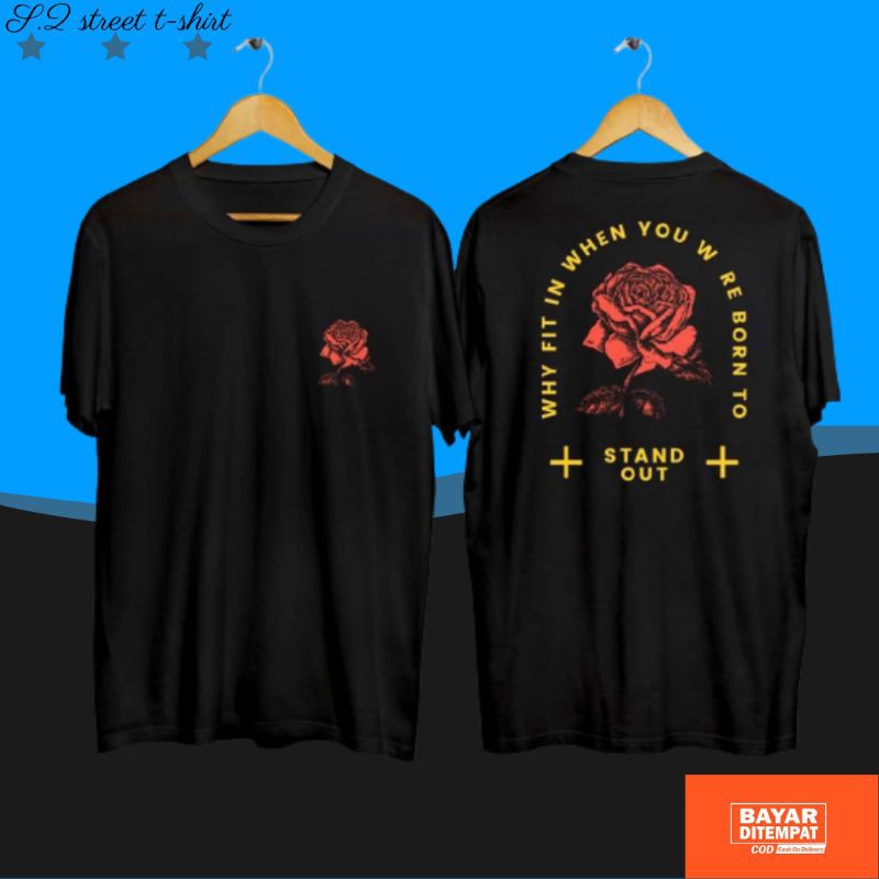 KAOS PRIA DISTRO FLOWER HITAM / KAOS POLOS
