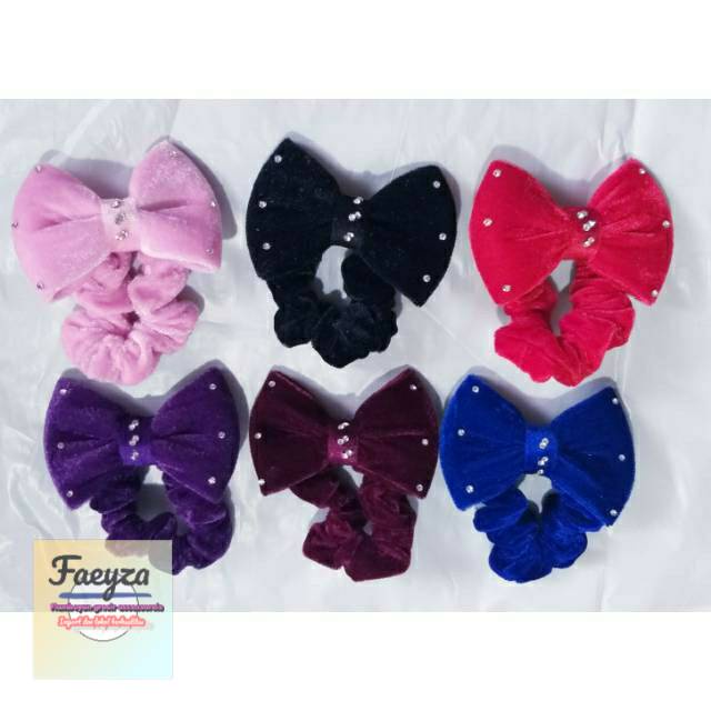 ikat rambut model pita permata bludru 6 pcs