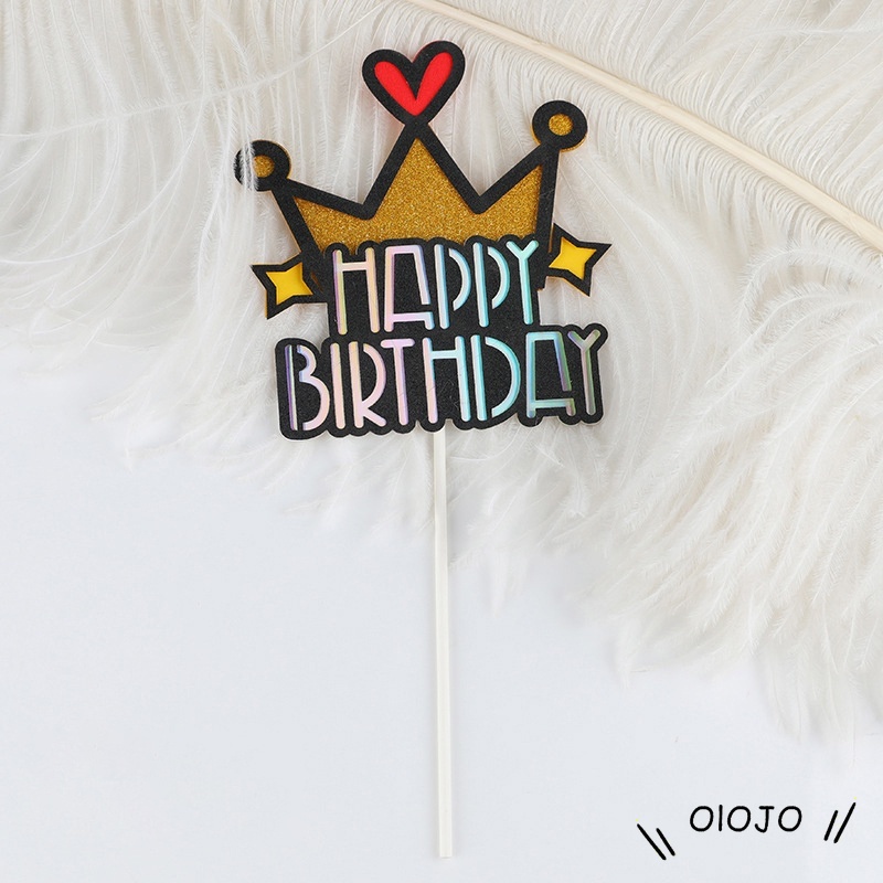 Selamat Ulang Tahun Kue Topper Mahkota Busur Kue Masukkan Dekorasi Pesta Ulang Tahun - ol