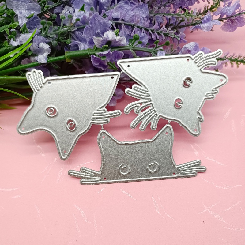 Cetakan Stensil Cutting Dies Motif Hewan Kucing Lucu Bahan Metal Untuk Scrapbook / Craft DIY / Embossing