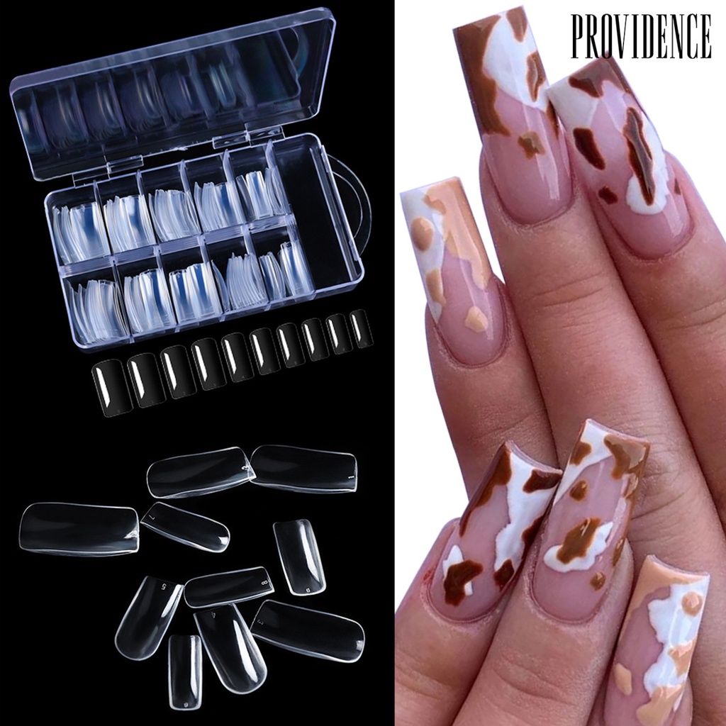 Providence 100pcs / Set Kuku Palsu Full Cover Transparan Seamless Untuk Manicure