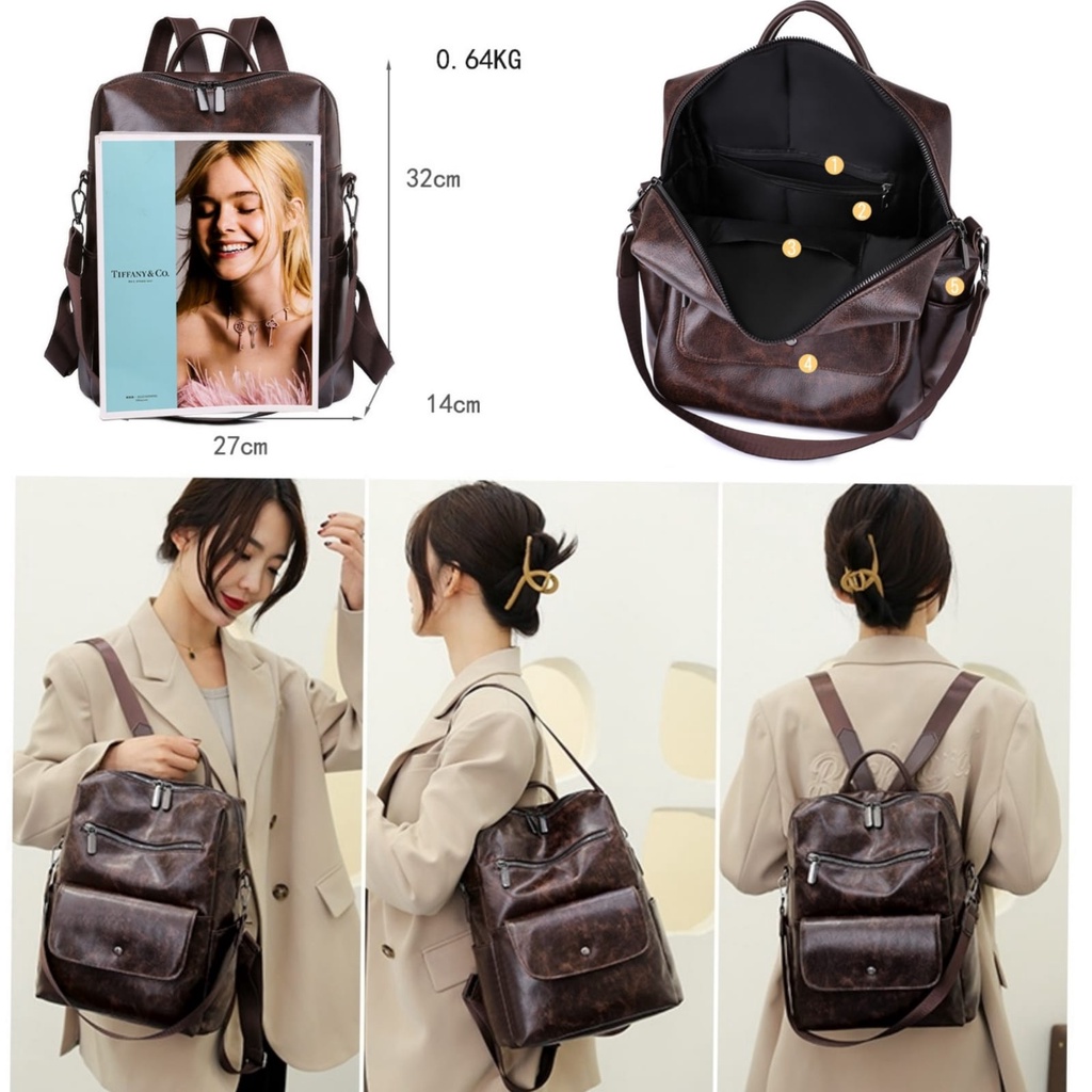 TAS RANSEL WANITA KULIT COKLAT ANDREA TA489B7 IMPORT BACKPACK CEWEK BESAR PREMIUM KOREA GENDONG PUNGGUNG SEKOLAH KULIAH KERJA BATAM BRANDED REMAJA MURAH