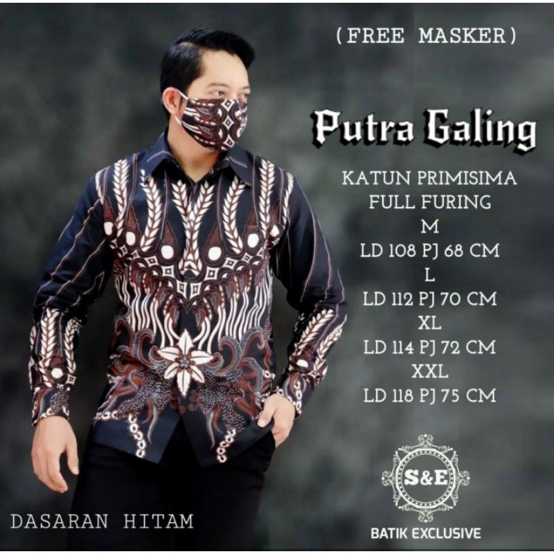 Kemeja Batik Pria Exclusive Lengan Panjang Batik Pria Warna Hitam Lapis Furing Batik PUTRA GALING