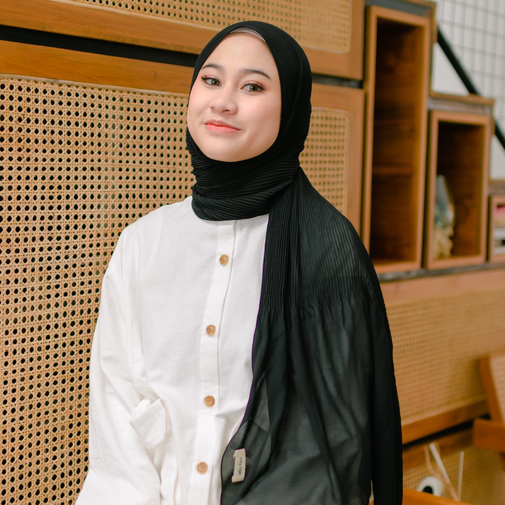 Lozy Hijab - Bawal Pleats Shawl ( Pashmina Plisket )-Black