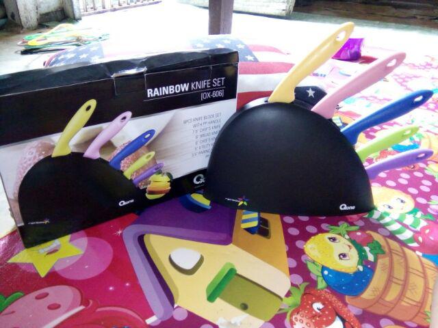 Oxone Ox-606 Rainbow Knife Set Ox 606 Pisau Dapur Tajam Knifeset Murah Tempat Kecil Bagus Pelangi
