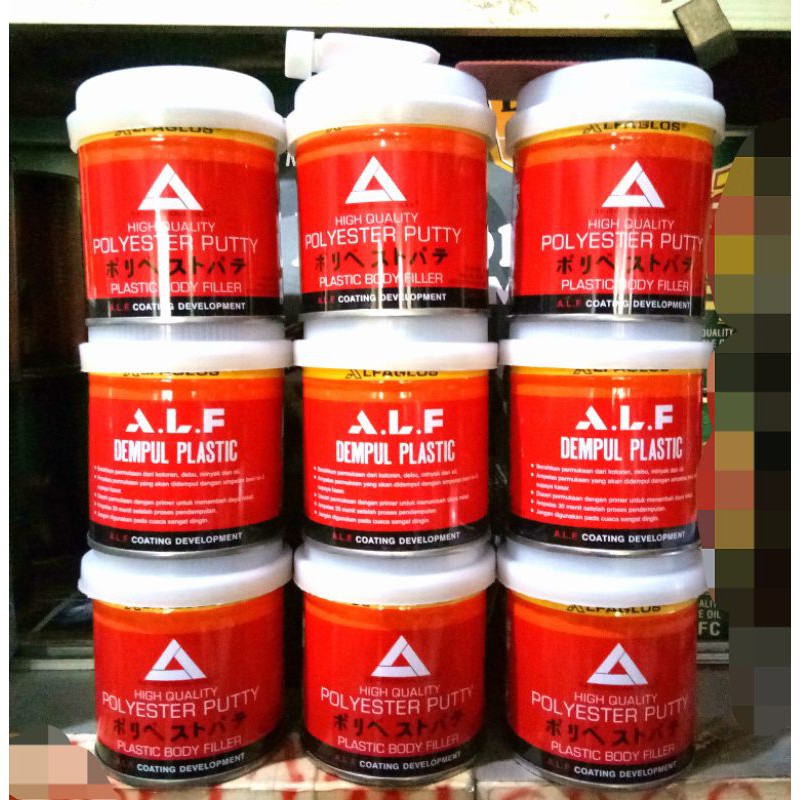 DEMPUl ALFAGLOSS Besi Kayu Plastik Mobil Motor Polyester Putty 250ml Plus Hardener Plus Kape