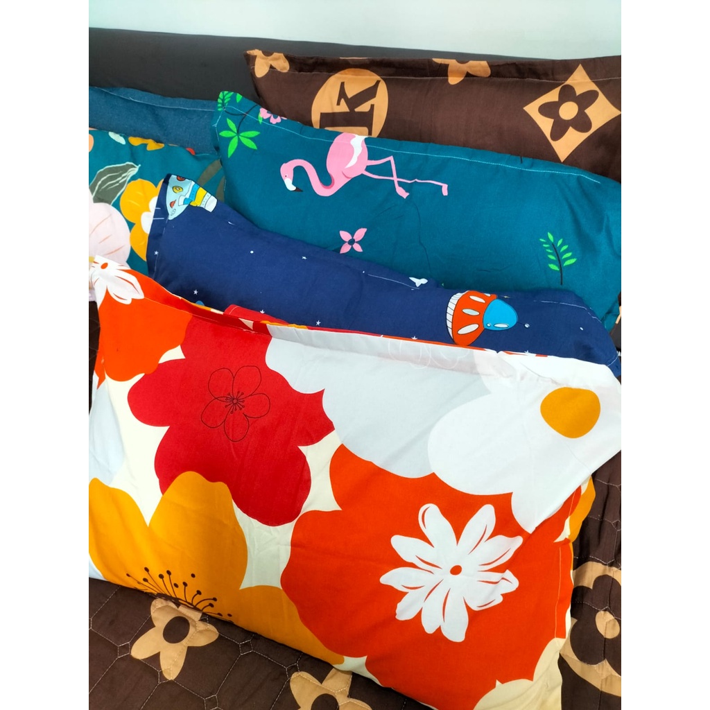 Sarung Bantal Dan Guling Polos Embos Transparan Warna Senada Transparant asem nyaman Motif bunga karakter