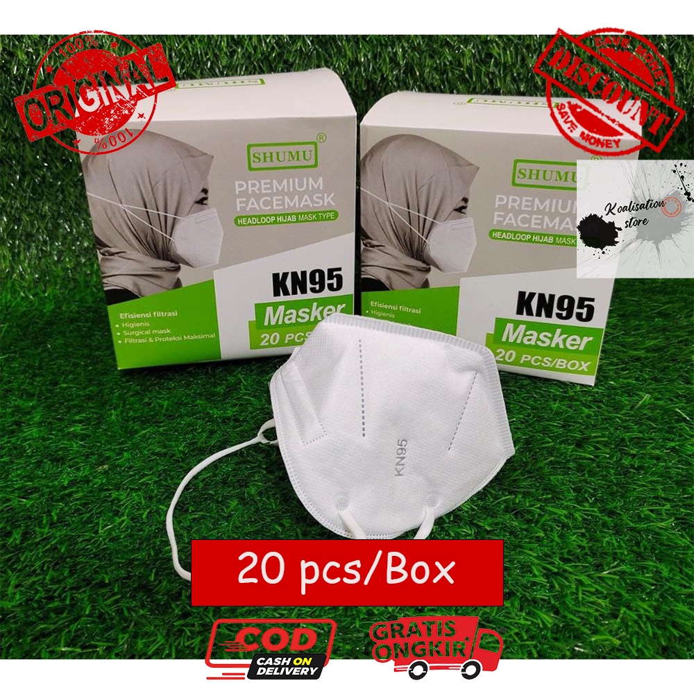 MASKER KN95 HIJAB / HEADLOOP SHUMU MURAH PREMIUM MASK 1 BOX 20PCS HEADMASK