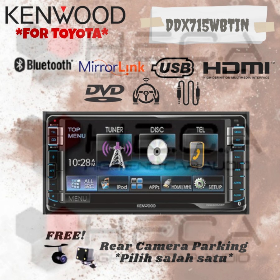 Kenwood DDX-715WBT IN Head Unit For TOYOTA Double Din WIDE + Camera HD