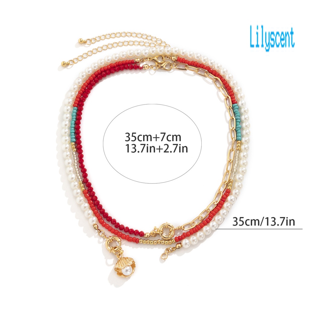 3pcs Kalung Multilayer Dengan Liontin Mutiara Imitasi Untuk Wanita