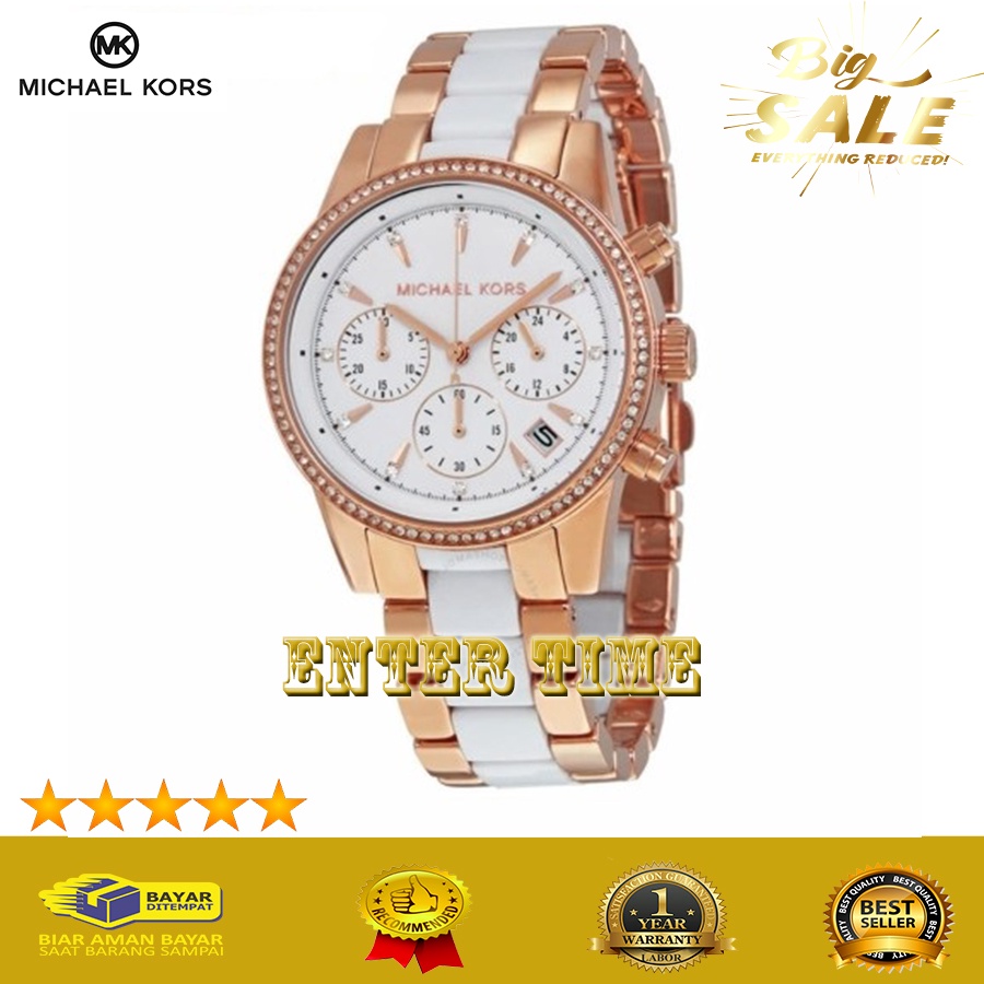 CASHBACK  JAM TANGAN WANITA IMPORT MICHAEL KORS TYPE MK6324 STAINLESS KOMBINASI JAM TANGAN KASUAL WA
