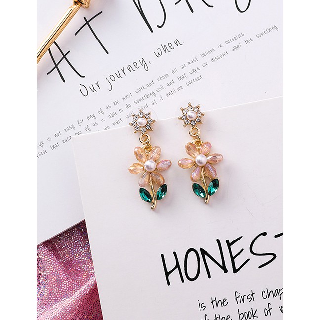 LRC Anting Tusuk Fashion Pearl-studded Flower Earrings F624XX