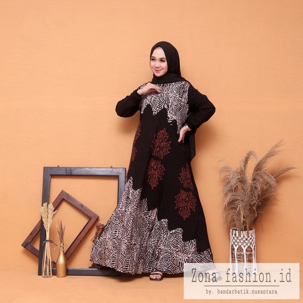 ZONA Baju Gamis Wanita Terbaru dress wanita Muslim Rayon Premium Gamis Bermotif Batik abstrak-Blarak