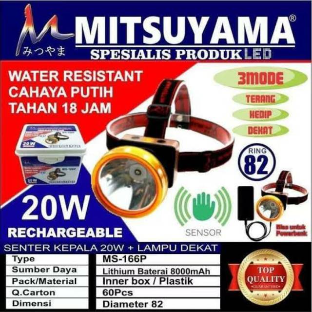 Senter Kepala / Headlamp Ring aluminium 20 Watt MS-166P MITSUYAMA