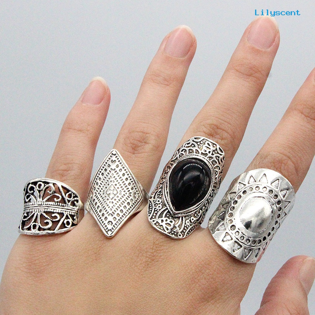 Lc 4Pcs / Set Cincin Fidget Gaya Bohemia Ringan Tahan Lama Untuk Unisex / Pria / Wanita / Pesta