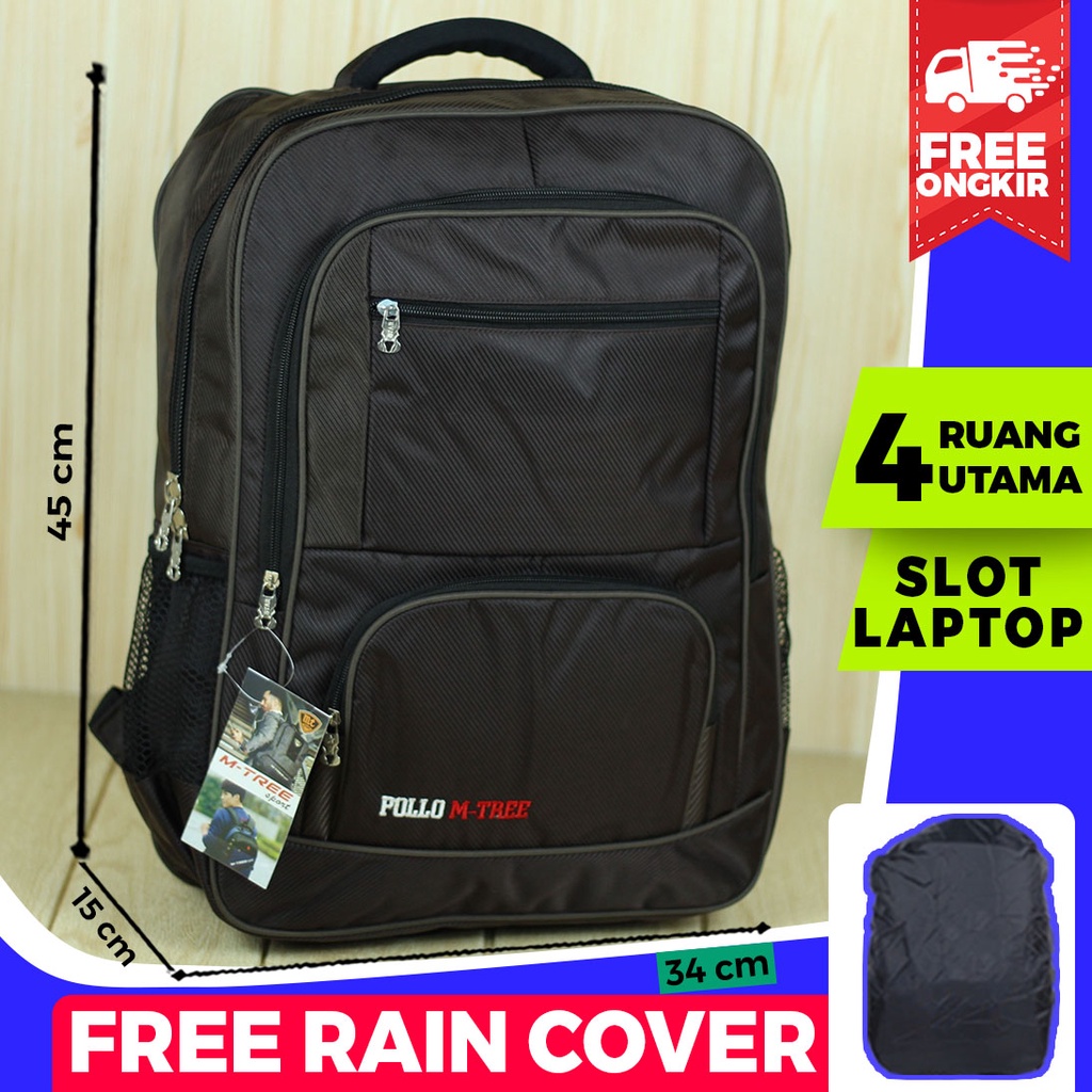 PREMIUM BACKPACK POLO Tas Gendong Pria Pollo M Tree Coklat Tas Ransel Laptop Murah FREE Rain Cover