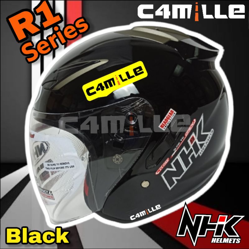 Jual HELM NHK R1 SOLID BLACK DOUBLE VISOR HALF FACE Shopee Indonesia