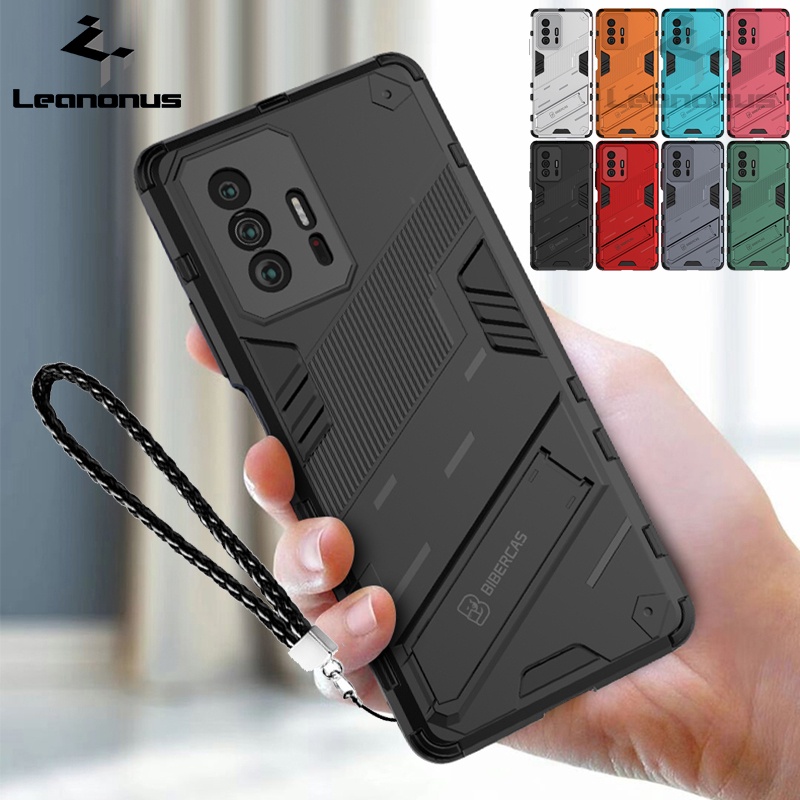 Xiaomi MI 11T / 11T Pro Cases with Stand Holder Super Armor Soft Silicone + Hard PC Back Cover Case Shockproof Casing With Lanyard