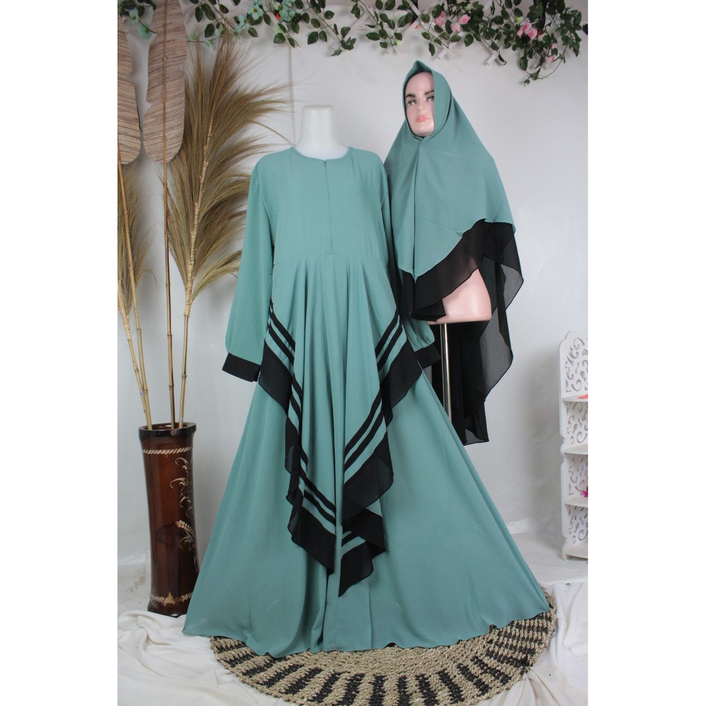 Abaya Full Ceruty syari Set Khimar ASWANARA babydooll armani ceriuti terbaru modis syari wanita