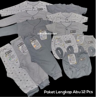 Jual Trend lagi HnW Paket Baju Bayi Merk Fluffy isi 12 Pcs Series Abu