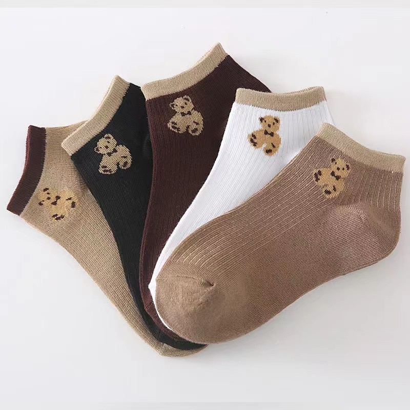 KAOS KAKI WANITA MOTIF KARTUN GAMBAR TEDDY BEAR MID SOCKS DIATAS MATA KAKI CS058 (VIC)