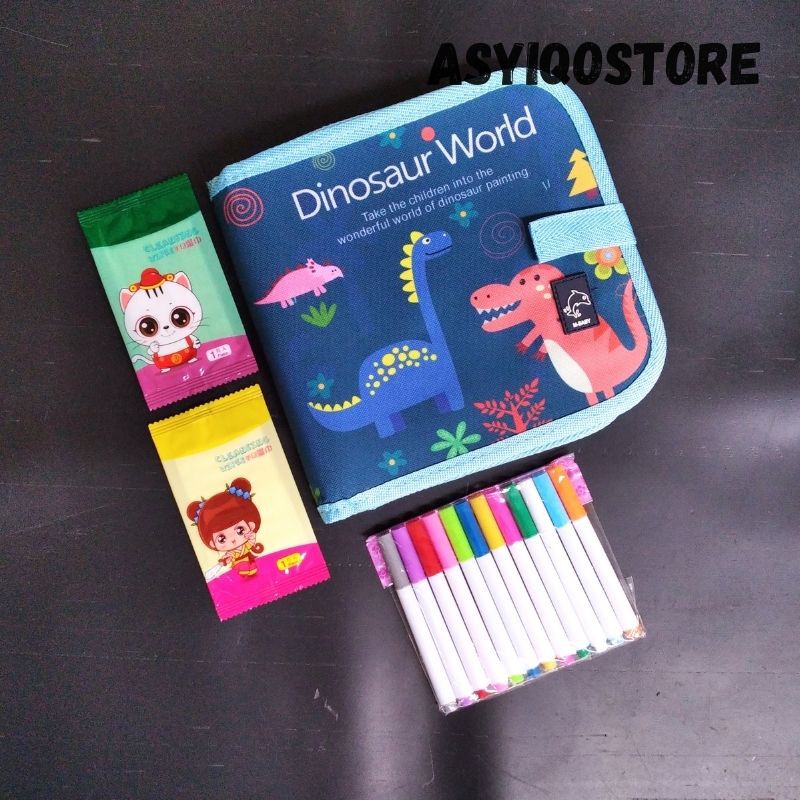 Mainan Edukasi Anak Perempuan Laki Laki Balita 4 Tahun Buku Menggambar Untuk Cewek Cowok FREE SPIDOL-Dino World Biru