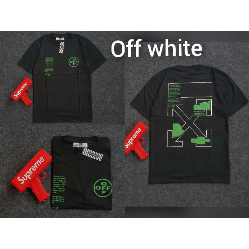 BAJU KAOS PRIA OFF WHITE FONT HIJAU.BAHAN MIROR PREMIUM FULL HASTAG