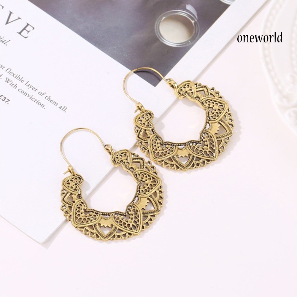 OW# Vintage Women Hollow out Geometric Heart Petal Hoop Earrings Party Jewelry Gift