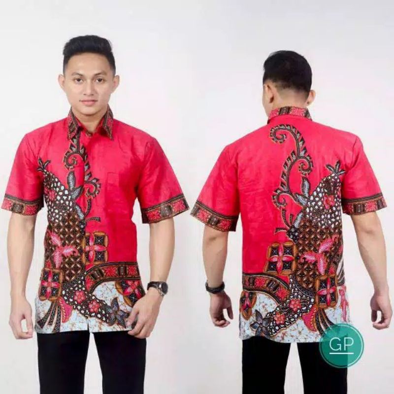 ATASAN KEMEJA HEM BATIK PRIA COWOK MODERN SIMPEL LENGAN PENDEK HIJAU TOSCA BIRU HITAM MERAH