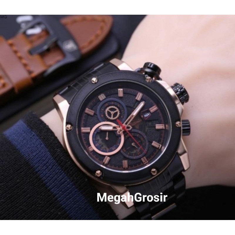 ORIGINAL Jam tangan pria merk tetonis rantai steel krepyak + kulit
