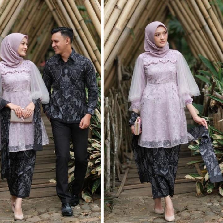 Terbagus.. Couple Batik Kebaya Modern Lamaran/Tunangan/Wisuda Kebaya Tunik Warna Lilac
