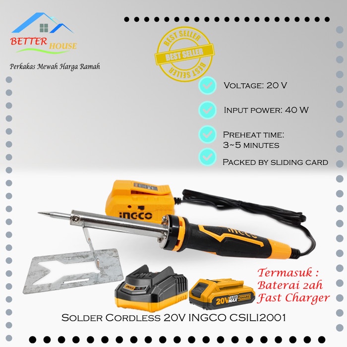 SOLDER CORDLESS 20V INGCO CSILI2001 2ah dan Charger YOG